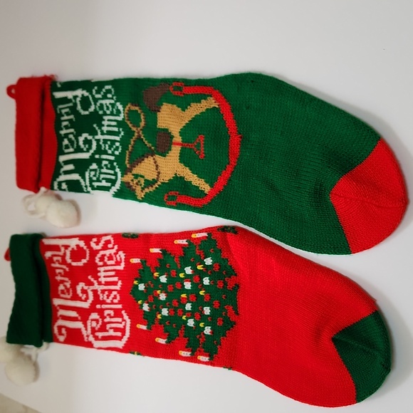 Vintage Knit Christmas Stockings Socks Retro Mid Century - Picture 2 of 5